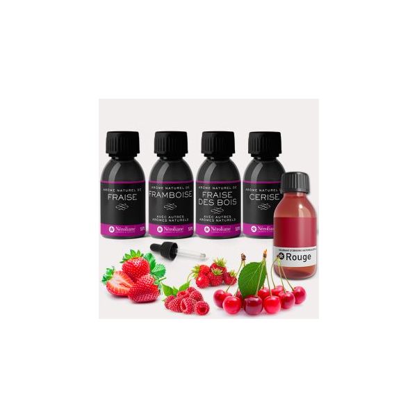 Confezione di 4 aromi naturali ai frutti rossi 50 ml, colorante rosso 30 ml + 1 pipetta in omaggio | Neroliane